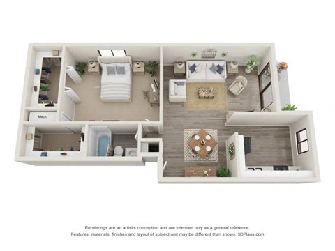Floor plan for 1 bed, 1 bath, 900 sqft